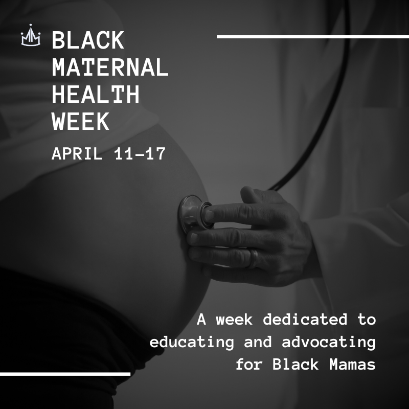 Pregnant Black woman and a doctor. The doctor has a stethoscope to her belly.
